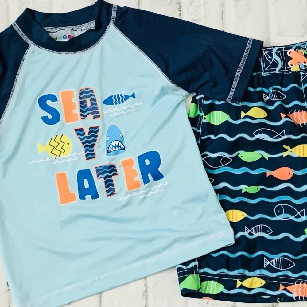 “See Ya Later” Toddler Boy Swim Set | Top & Shorts | Multicolored | NWT | 4T - Picture 2 of 9